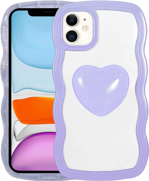 iPhone 11 Uyumlu Renkli Kalp Figürlü Mnc Ponçik Kapak-Mor ürün görseli 1