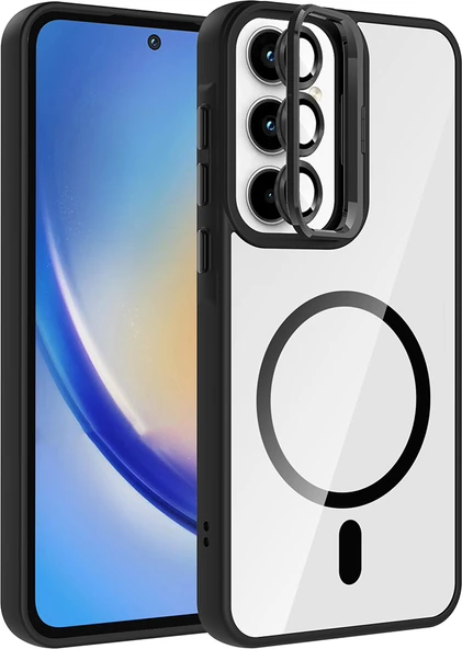 Galaxy A35 Kılıf Standlı ve Kamera Lens Hediyeli M-Safe Şarj Özellikli Mnc Etro Kapak - Siyah ürün görseli 1