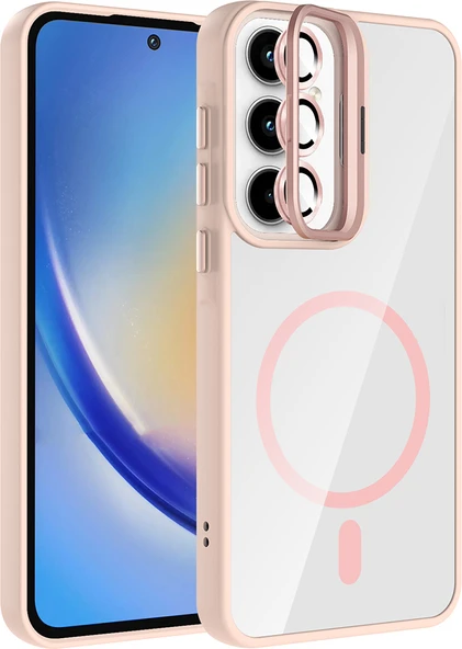 Galaxy A35 Kılıf Standlı ve Kamera Lens Hediyeli M-Safe Şarj Özellikli Mnc Etro Kapak - Pembe ürün görseli 1