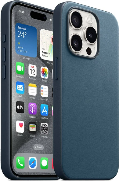 Apple iPhone 15 Pro Max Kılıf Mnc Magsafe Şarj Özellikli Mikro Fiber Optimal Kapak-Mavi ürün görseli 1