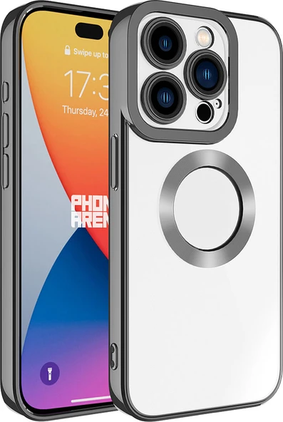 Apple iPhone 15 Pro Max Kılıf Kamera Korumalı Logo Gösteren Mnc Omega Kapak-Koyu Gri ürün görseli 1