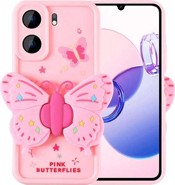 Xiaomi Poco C65 Kılıf Kamera Korumalı Figür Tasarımlı Mnc Kapya Kapak-Pembe Açık ürün görseli 1