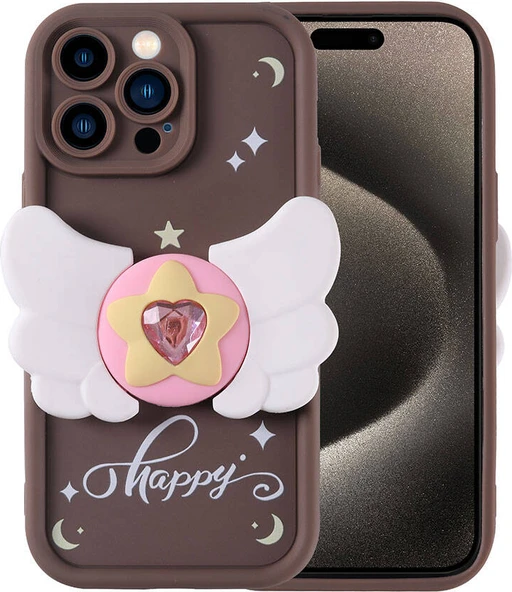 Apple iPhone 15 Pro Kılıf Kamera Korumalı Figür Tasarımlı Mnc Kapya Kapak-Koyu Kahve ürün görseli 1