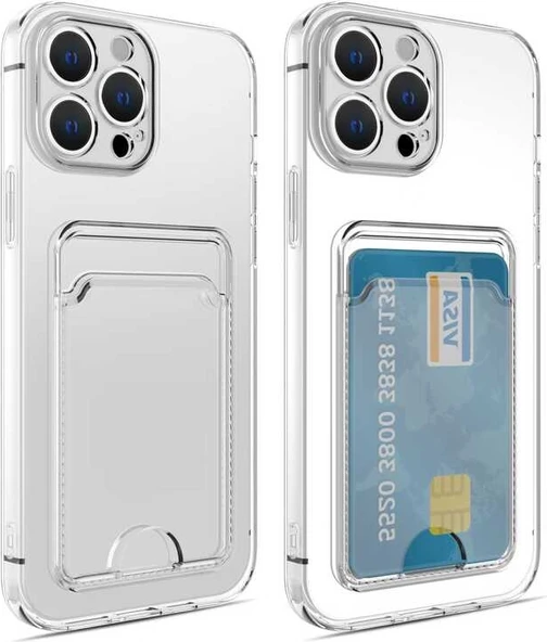 iPhone 12 Pro Uyumlu Kartlıklı Şeffaf Mnc Setra Clear Silikon Kapak-Renksiz ürün görseli 1
