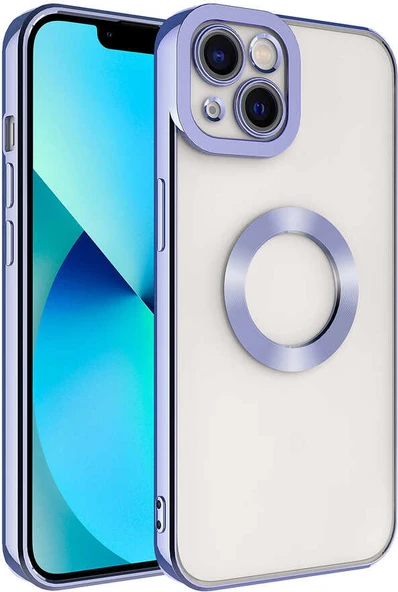 iPhone 13 Uyumlu Kamera Korumalı Logo Gösteren Mnc Omega Kapak-Lila ürün görseli 1