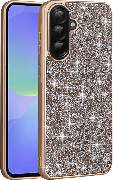 Galaxy A36 Kılıf Parlak Taşlı Tasarım Mnc Pırlanta Kapak - Gold ürün görseli 1