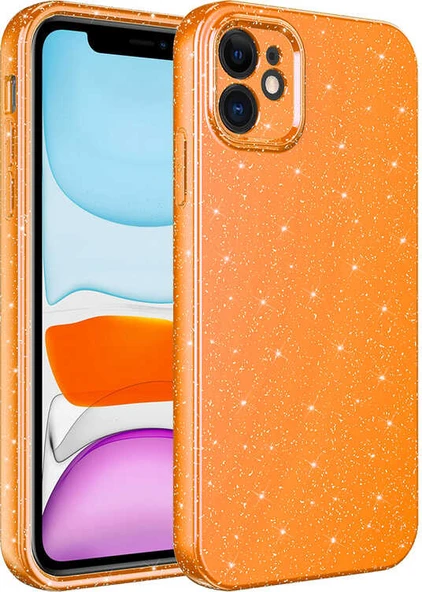 iPhone 11 Uyumlu Kamera Korumalı Simli Lüks Mnc Koton Kapak-Turuncu ürün görseli 1