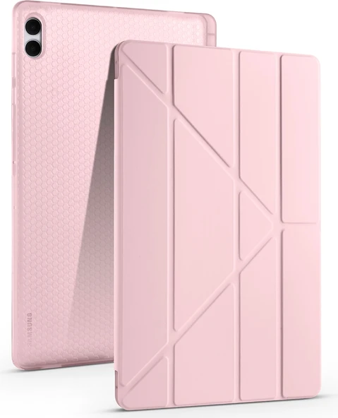 Rengareng Galaxy Tab S11 Ultra Kılıf Zore Tri Folding Kalem Bölmeli Standlı Kılıf - Rose Gold ürün görseli 1