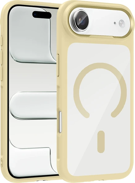 Rengareng iPhone 17 Air Kılıf M-Safe Şarj Özellikli Metal Kamera Çerçeveli Zore Tiko Kapak - Gold ürün görseli 1