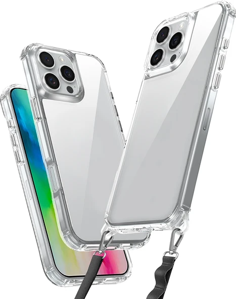 iPhone 16 Pro Max Kılıf Airbagli Takılabilir Askı Aparatlı Mnc Snap Silikon Kapak-Şeffaf ürün görseli 1