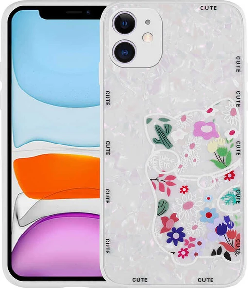 iPhone 11 Kılıf Desenli Sert Silikon Mnc Mumila Kapak-White Cat ürün görseli 1