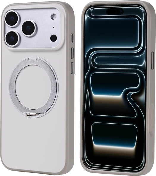Rengareng iPhone 17 Pro Max Kılıf M-Safe Şarj Özellikli Standlı Mnc Proton Silikon Kapak - Gri ürün görseli 1