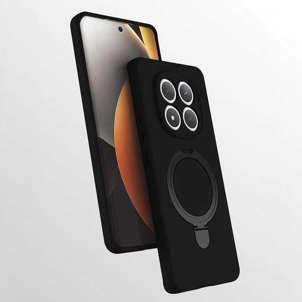 Rengareng Redmi Note 15 Pro Plus Kılıf M-Safe Şarj Özellikli Standlı Zore Samara Kapak - Siyah ürün görseli 1