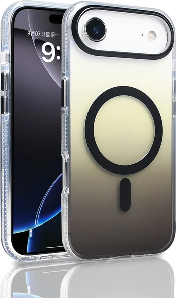 Rengareng iPhone 17 Air Kılıf M-Safe Şarj Özellikli Transparan Renk Geçişli Mnc Toros Kapak - Siyah ürün görseli 1