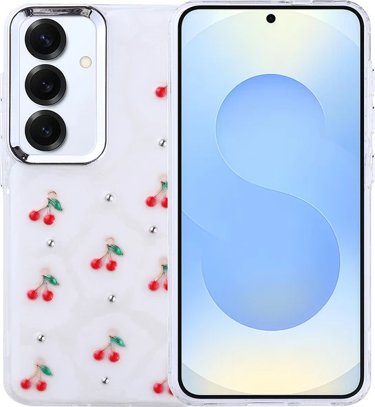 Galaxy S25 Plus Kılıf Airbag Tasarımlı Simli Şeffaf Mnc Kutup Kapak - Kiraz ürün görseli 1
