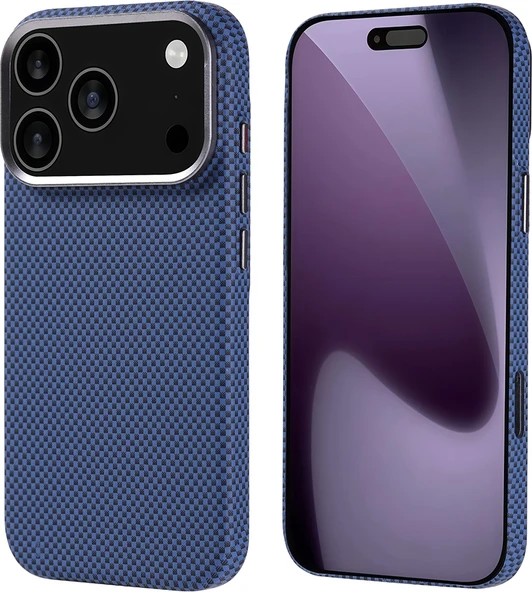 Rengareng iPhone 17 Pro Kılıf M-Safe Şarj Özellikli Karbon Fiber Görünümlü Mnc Nekst Kapak - Lacivert ürün görseli 1
