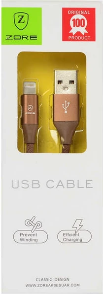 Rengareng Kahverengi Metal Uçlu Lightning USB Kablo ürün görseli 1