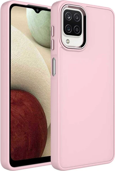 Galaxy M12 Kılıf Metal Çerçeve ve Buton Tasarımlı Silikon Mnc Luna Kapak-Pembe ürün görseli 1