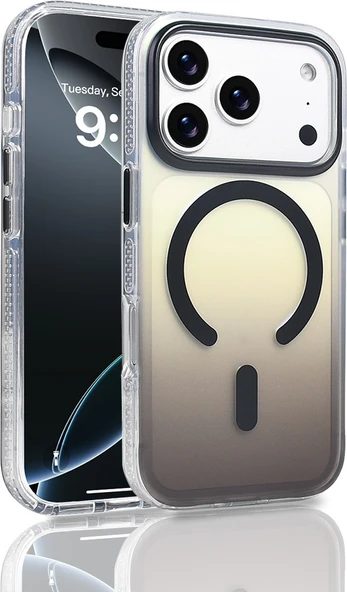 Rengareng iPhone 17 Pro Kılıf M-Safe Şarj Özellikli Transparan Renk Geçişli Mnc Toros Kapak - Siyah ürün görseli 1