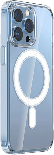 Apple iPhone 15 Pro Max Kılıf Magsafe Şarj Özellikli Şeffaf Sert Pc Mnc Embos Kapak-Renksiz ürün görseli 1