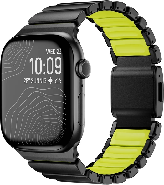 Rengareng Watch 42MM Zore KRD-152 Titanyum Silikon Kordon - Siyah-Yeşil ürün görseli 1