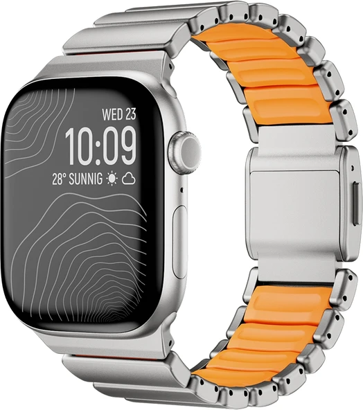 Rengareng Watch 42MM Zore KRD-152 Titanyum Silikon Kordon - Gri-Turuncu ürün görseli 1