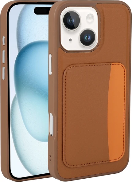 Rengareng iPhone 14 Kılıf Kartlıklı Zore X-Kart Silikon Kapak - Kahverengi ürün görseli 1