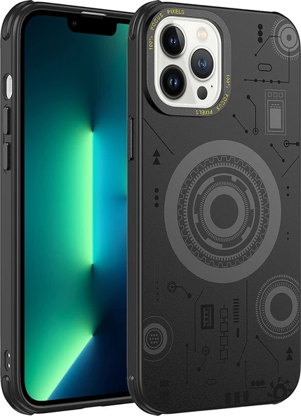 iPhone 13 Pro Uyumlu Mnc Wireless Şarj Özellikli Desenli Hot Kapak-Siyah ürün görseli 1