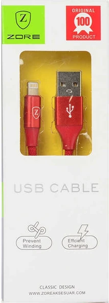 Rengareng Kırmızı Metal Uçlu Lightning USB Kablo ürün görseli 1