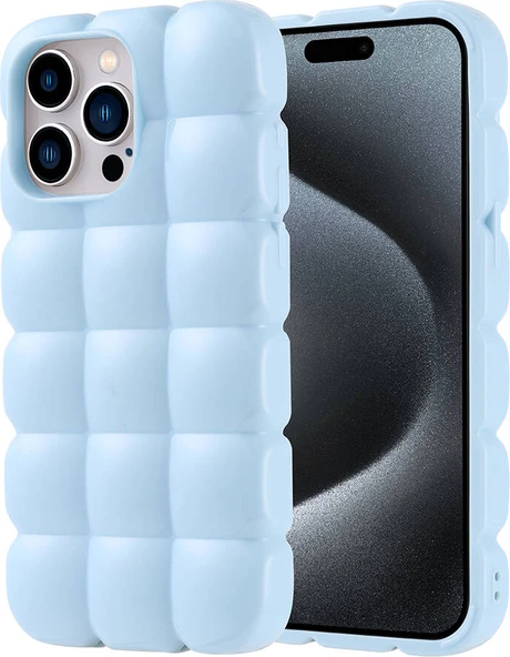 Apple iPhone 15 Pro Max Kılıf Parlak Esnek Silikon Mnc Dom Dom Kapak-Mavi ürün görseli 1