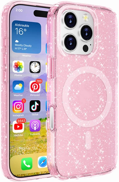 Apple iPhone 16 Pro Max Kılıf Magsafe Şarj Özellikli Parlayan Simli Saydam Renkli Mnc Allstar Kapak ürün görseli 1
