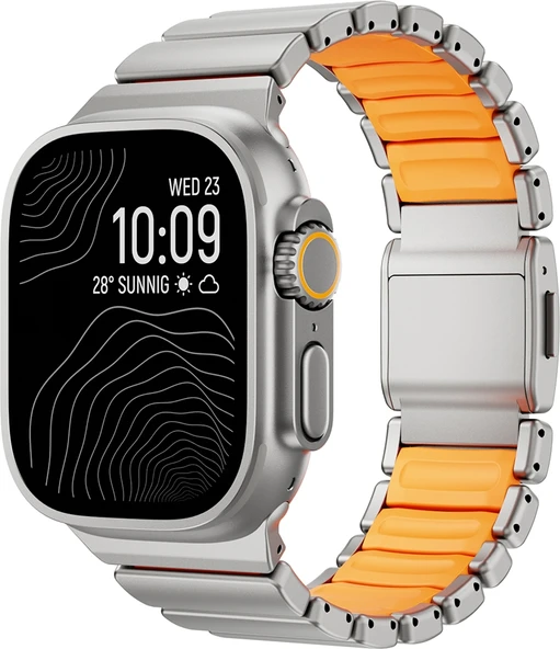 Rengareng Watch Ultra 49MM Zore KRD-152 Titanyum Silikon Kordon - Gri-Turuncu ürün görseli 1
