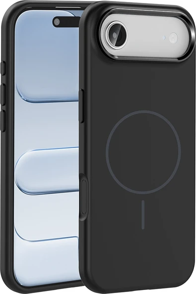 Rengareng iPhone 17 Air Kılıf M-Safe Şarj Özellikli Metal Kamera Çerçeveli Mnc Edi Silikon Kapak - Siyah ürün görseli 1