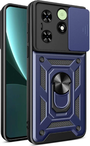 Tecno Spark Go 2024 Kılıf Magnetik Standlı Kamera Korumalı Mnc Sürgülü Vega Kapak-Mavi ürün görseli 1