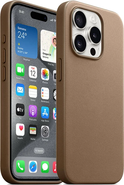 iPhone 15 Pro Uyumlu Mnc Magsafe Şarj Özellikli Mikro Fiber Optimal Kapak-Kahverengi ürün görseli 1