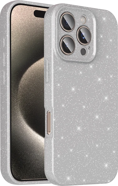 iPhone 16 Pro Max Kılıf Kamera Korumalı Simli Lüks Mnc Koton Kapak - Gümüş ürün görseli 1