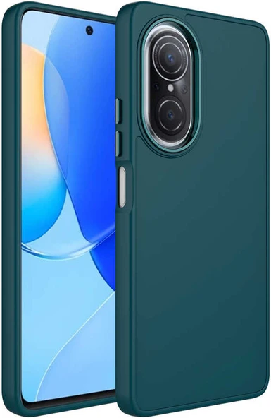 Huawei Nova 9 Se Kılıf Metal Çerçeve ve Buton Tasarımlı Silikon Mnc Luna Kapak-Koyu Yeşil ürün görseli 1