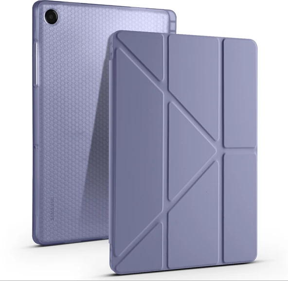 Rengareng Galaxy Tab A11 Plus Kılıf Zore Tri Folding Kalem Bölmeli Standlı Kılıf - Mor ürün görseli 1