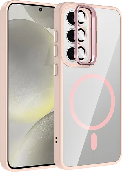 Galaxy S24 Kılıf Standlı ve Kamera Lens Hediyeli M-Safe Şarj Özellikli Mnc Etro Kapak - Pembe ürün görseli 1