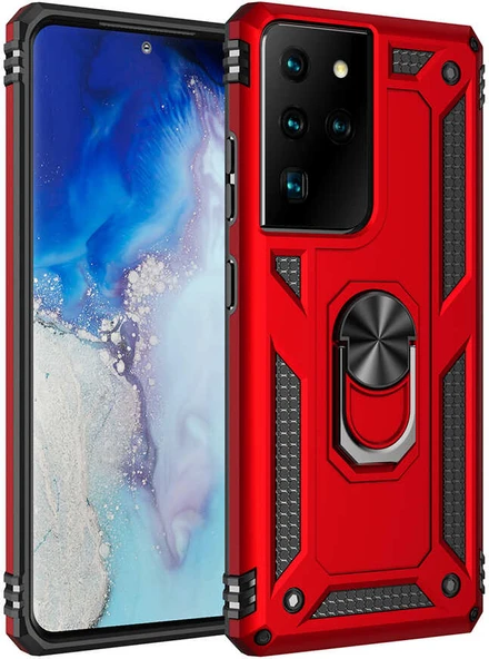 Rengareng Galaxy S21 Ultra Kılıf Mnc Vega Kapak-Kırmızı ürün görseli 1