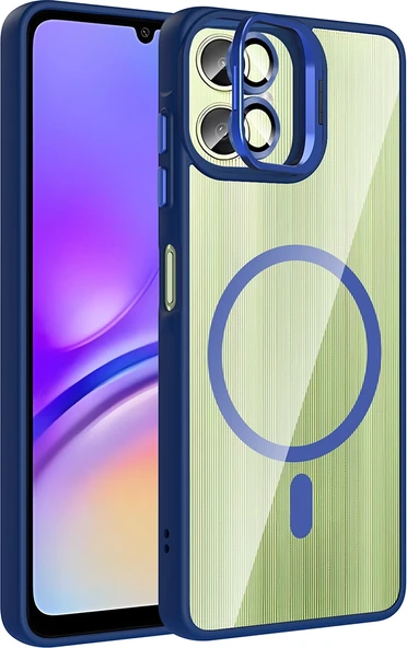 Rengareng Galaxy A07 Kılıf Standlı ve Kamera Lens Hediyeli Zore Etro Kapak - Lacivert ürün görseli 1