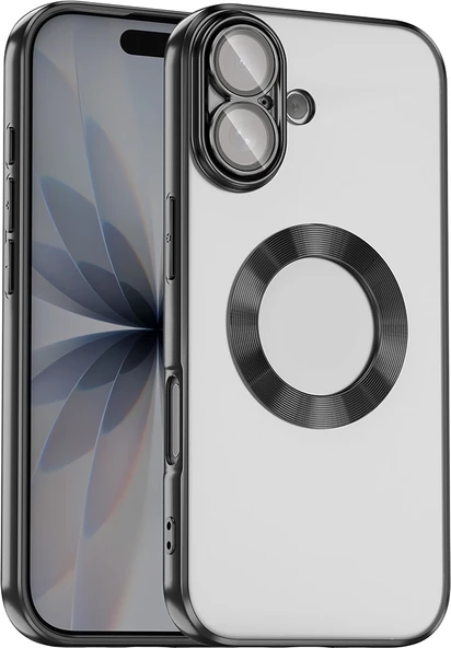 Rengareng iPhone 17 Kılıf Kamera Korumalı Logo Gösteren Zore Omega Kapak - Siyah ürün görseli 1