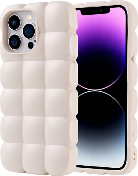 Apple iPhone 14 Pro Max Kılıf Parlak Esnek Silikon Mnc Dom Dom Kapak-Beyaz ürün görseli 1