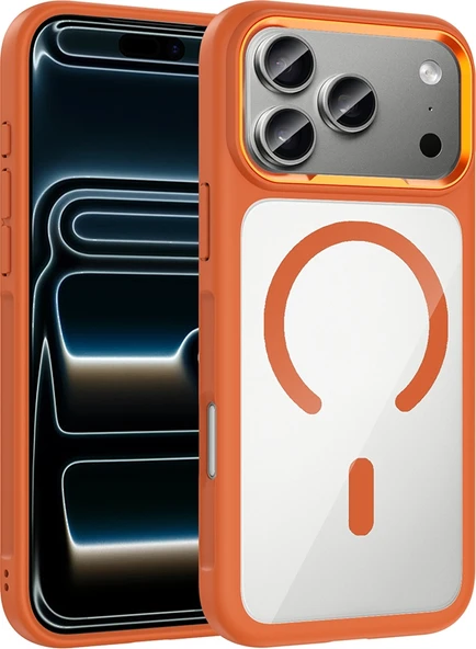 Rengareng iPhone 17 Pro Max Kılıf M-Safe Şarj Özellikli Metal Kamera Çerçeveli Zore Tiko Kapak - Turuncu ürün görseli 1
