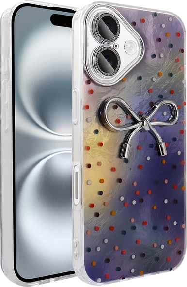iPhone 16 Plus Kılıf Kamera Korumalı Figürlü Mnc Ponti Silikon Kapak - Lila ürün görseli 1