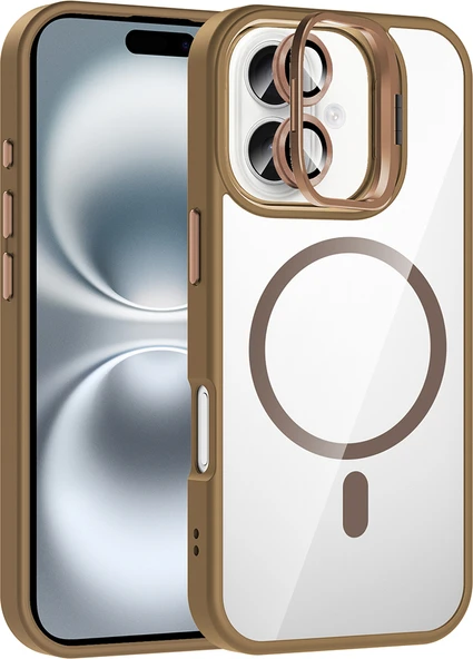 iPhone 16 Kılıf Standlı ve Kamera Lens Hediyeli M-Safe Şarj Özellikli Mnc Etro Kapak - Desert Titan ürün görseli 1