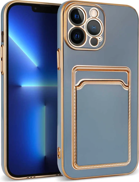 Apple iPhone 12 Pro Kılıf Mnc Bark Kartlıklı Kapak-Mavi ürün görseli 1