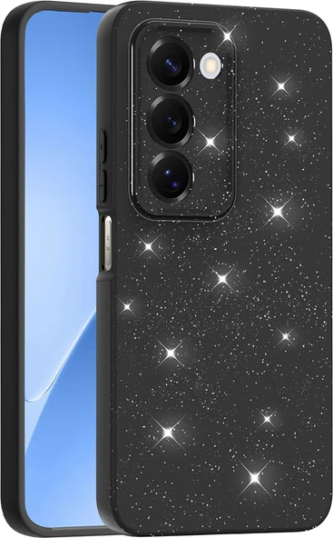 Rengareng Redmi 15 Kılıf Kamera Korumalı Simli Lüks Zore Koton Kapak - Siyah ürün görseli 1