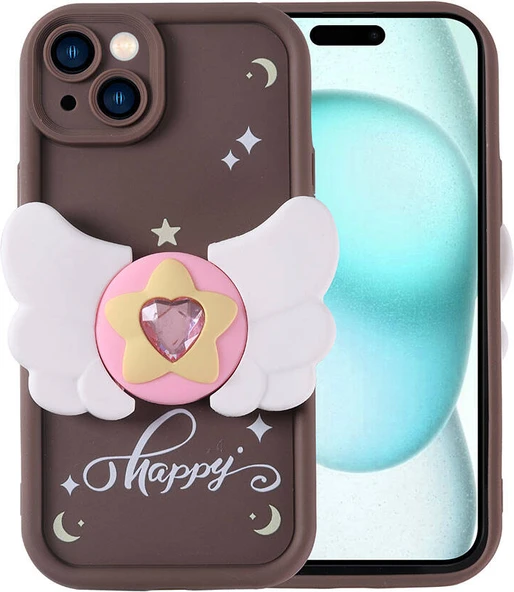 Apple iPhone 15 Plus Kılıf Kamera Korumalı Figür Tasarımlı Mnc Kapya Kapak-Koyu Kahve ürün görseli 1