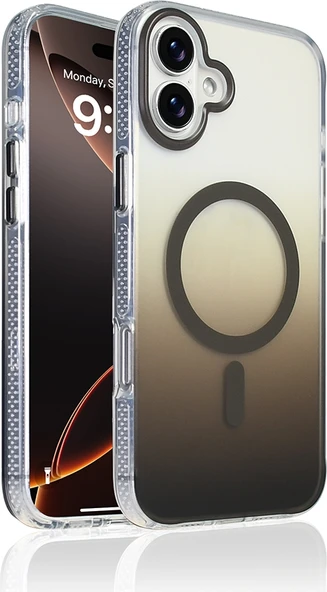 Rengareng iPhone 16 Kılıf M-Safe Şarj Özellikli Transparan Renk Geçişli Zore Toros Kapak - Gri ürün görseli 1